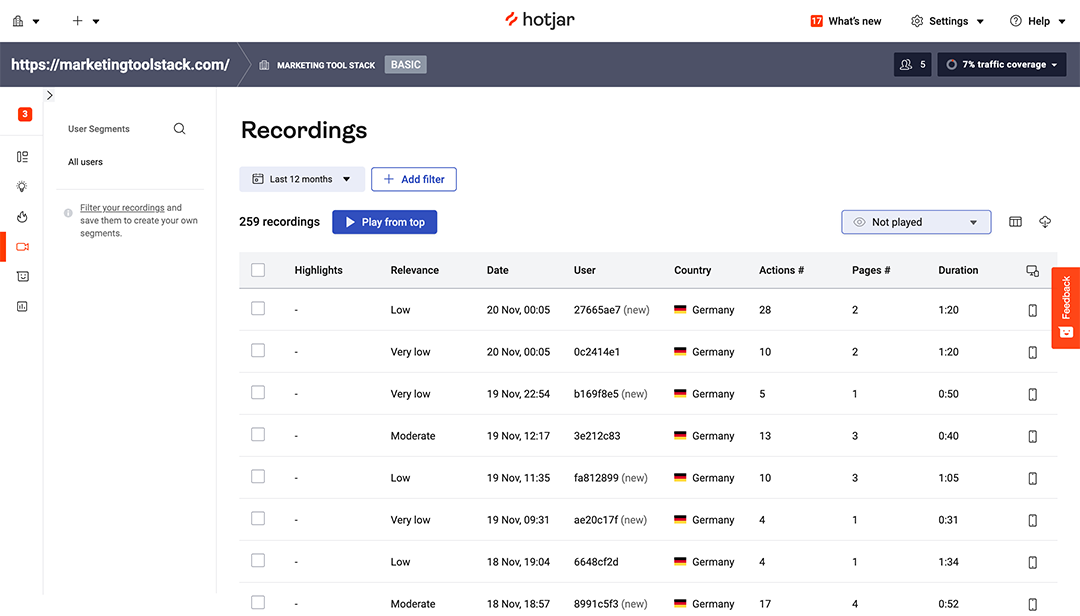 hotjar heatmapping user recording survey web analyse tool