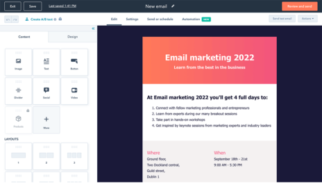 hubspot email drag-and-drop editor