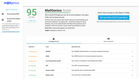 mailgenius deliverability dns checker email marketing tool