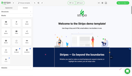 stripo.email template builder email marketing tool